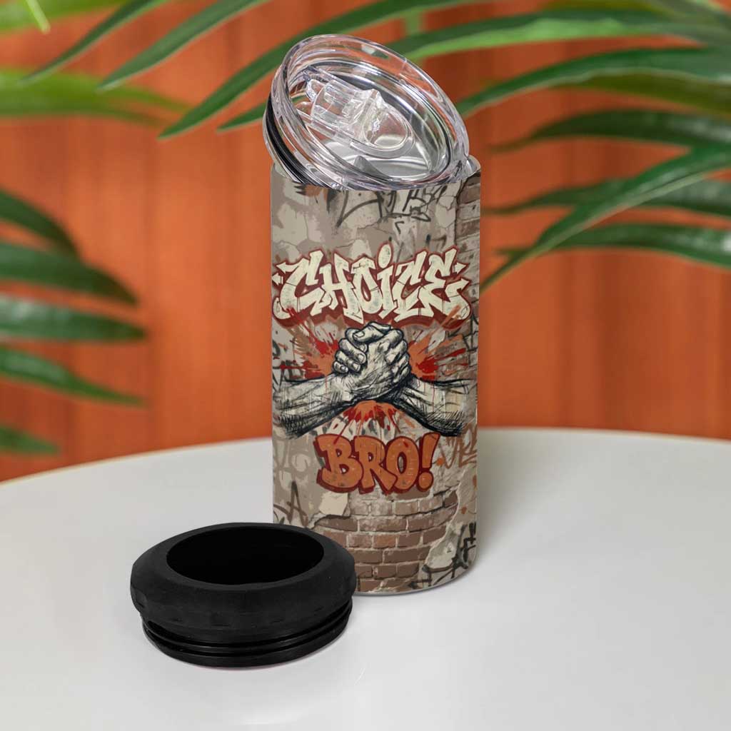 Choice Bro Graffiti Handshake 4 in 1 Can Cooler Tumbler New Zealand Slang Fern Brick Wall and Urban Street Art