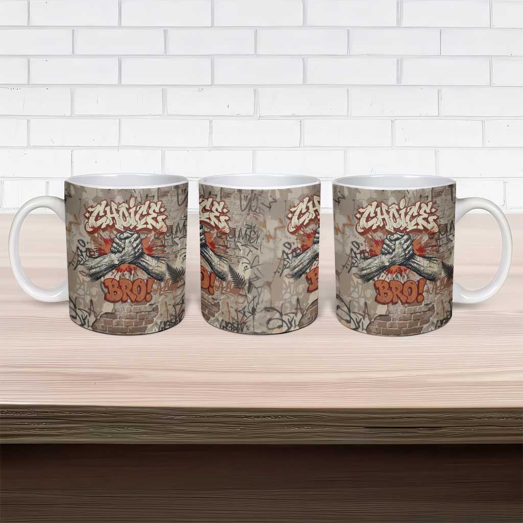 Choice Bro Graffiti Handshake Ceramic Mug New Zealand Slang Fern Brick Wall and Urban Street Art