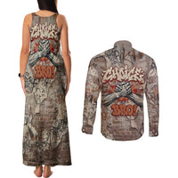 Choice Bro Graffiti Handshake Couples Matching Tank Maxi Dress and Long Sleeve Button Shirt New Zealand Slang Fern Brick Wall and Urban Street Art