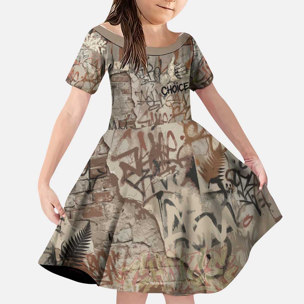 Choice Bro Graffiti Handshake Family Matching Long Sleeve Bodycon Dress and Hawaiian Shirt New Zealand Slang Fern Brick Wall and Urban Street Art