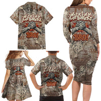 Choice Bro Graffiti Handshake Family Matching Long Sleeve Bodycon Dress and Hawaiian Shirt New Zealand Slang Fern Brick Wall and Urban Street Art