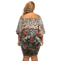 Choice Bro Graffiti Handshake Family Matching Off Shoulder Short Dress and Hawaiian Shirt New Zealand Slang Fern Brick Wall and Urban Street Art