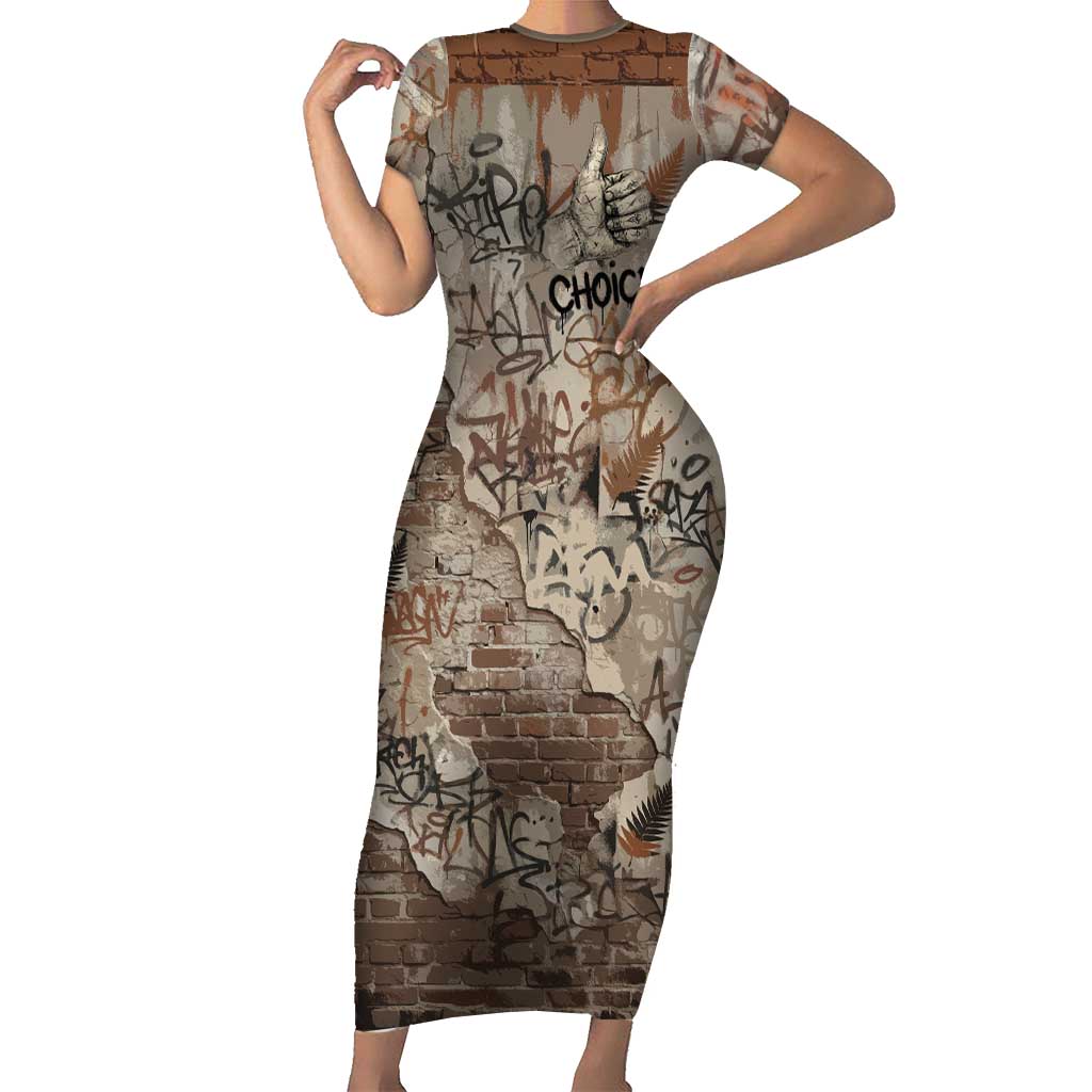 Choice Bro Graffiti Handshake Family Matching Short Sleeve Bodycon Dress and Hawaiian Shirt New Zealand Slang Fern Brick Wall and Urban Street Art