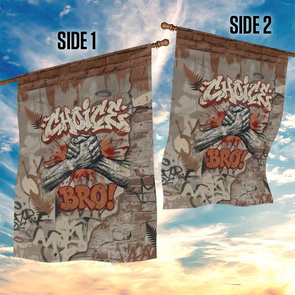 Choice Bro Graffiti Handshake Garden Flag New Zealand Slang Fern Brick Wall and Urban Street Art