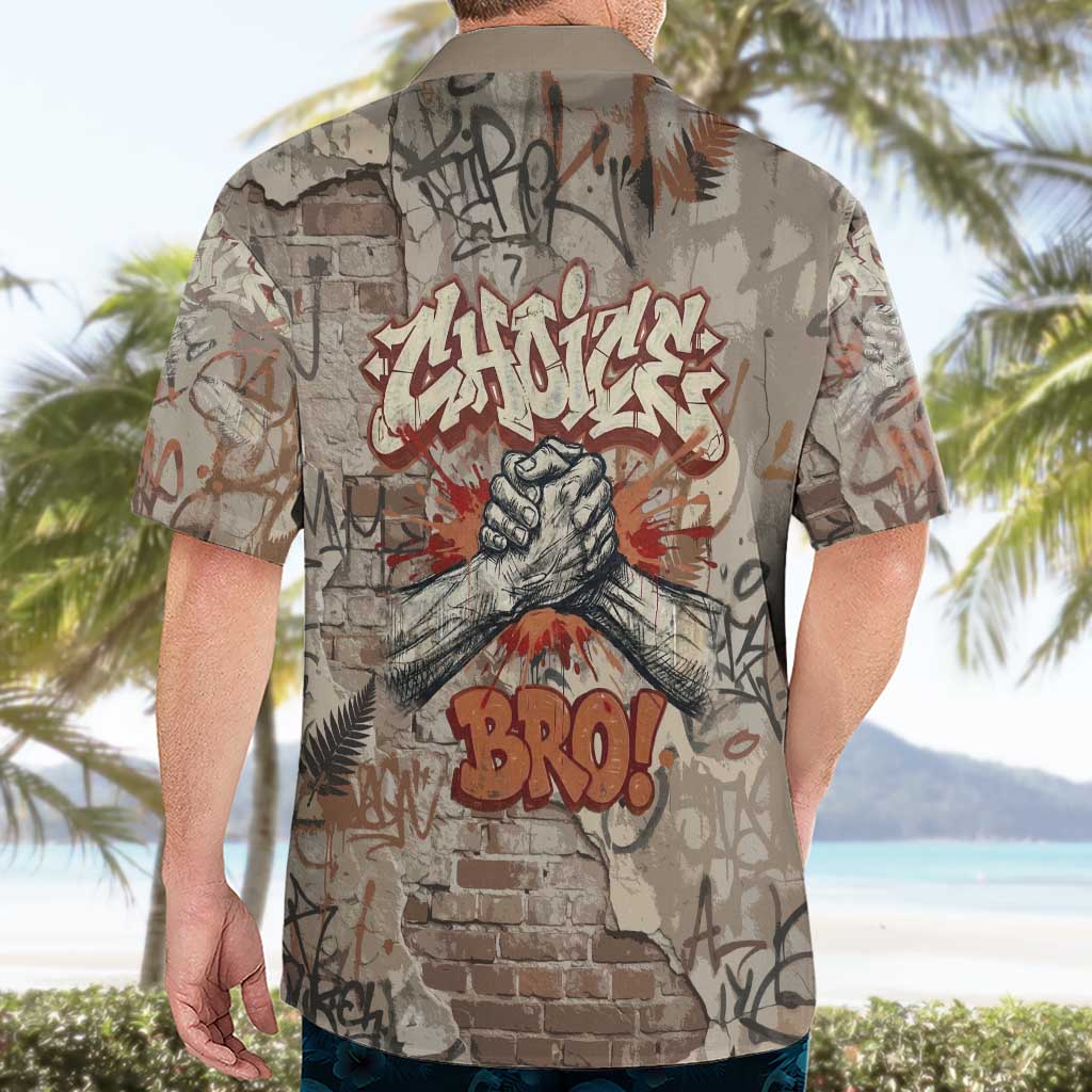 Choice Bro Graffiti Handshake Hawaiian Shirt New Zealand Slang Fern Brick Wall and Urban Street Art