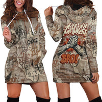 Choice Bro Graffiti Handshake Hoodie Dress New Zealand Slang Fern Brick Wall and Urban Street Art