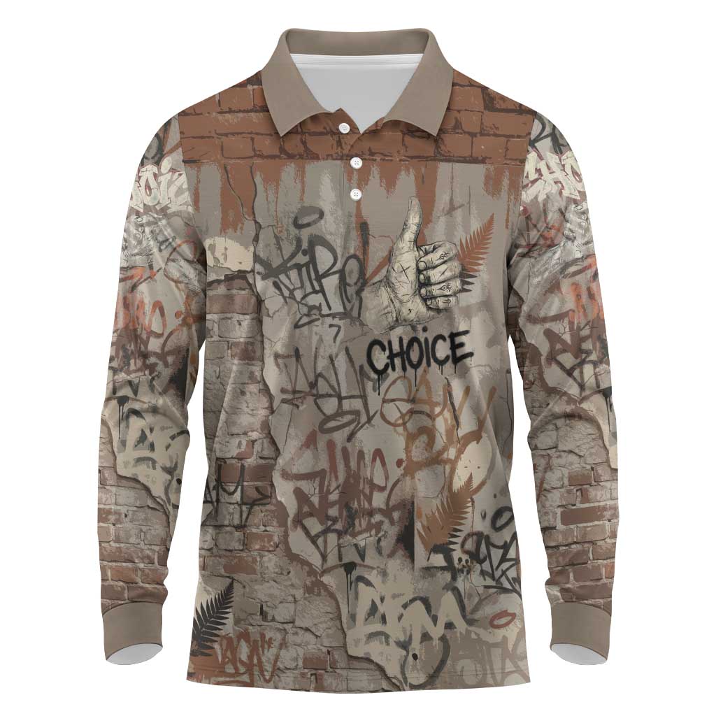 Choice Bro Graffiti Handshake Long Sleeve Polo Shirt New Zealand Slang Fern Brick Wall and Urban Street Art TS04 Multicolor - Polynesian Pride