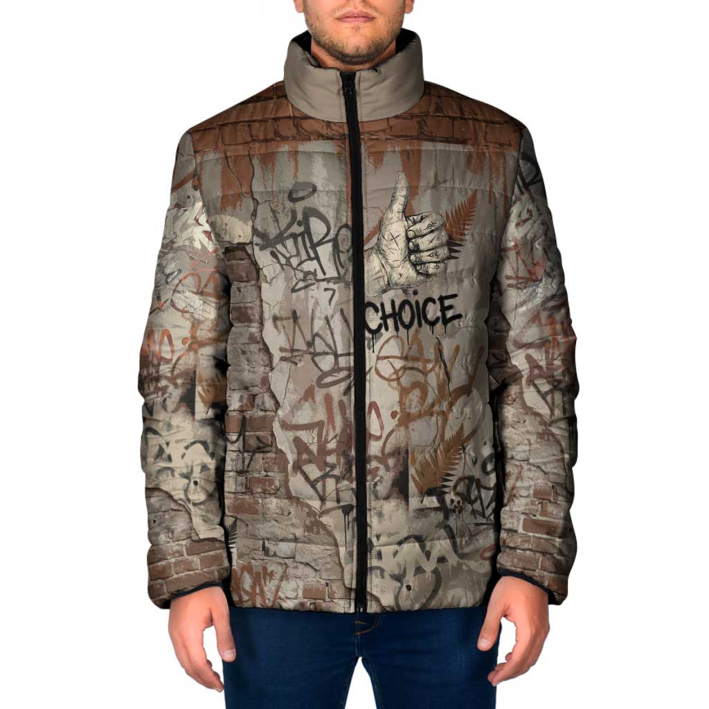 Choice Bro Graffiti Handshake Padded Jacket New Zealand Slang Fern Brick Wall and Urban Street Art TS04 Men Multicolor - Polynesian Pride