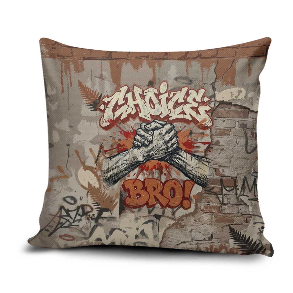 Choice Bro Graffiti Handshake Pillow Cover New Zealand Slang Fern Brick Wall and Urban Street Art TS04 Multicolor - Polynesian Pride