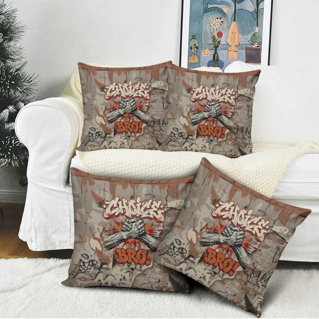 Choice Bro Graffiti Handshake Pillow Cover New Zealand Slang Fern Brick Wall and Urban Street Art