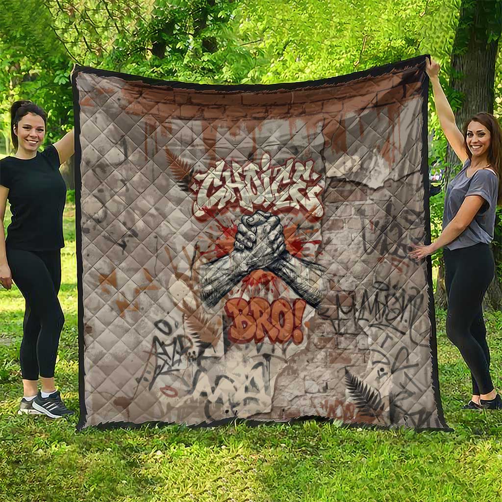 Choice Bro Graffiti Handshake Quilt New Zealand Slang Fern Brick Wall and Urban Street Art
