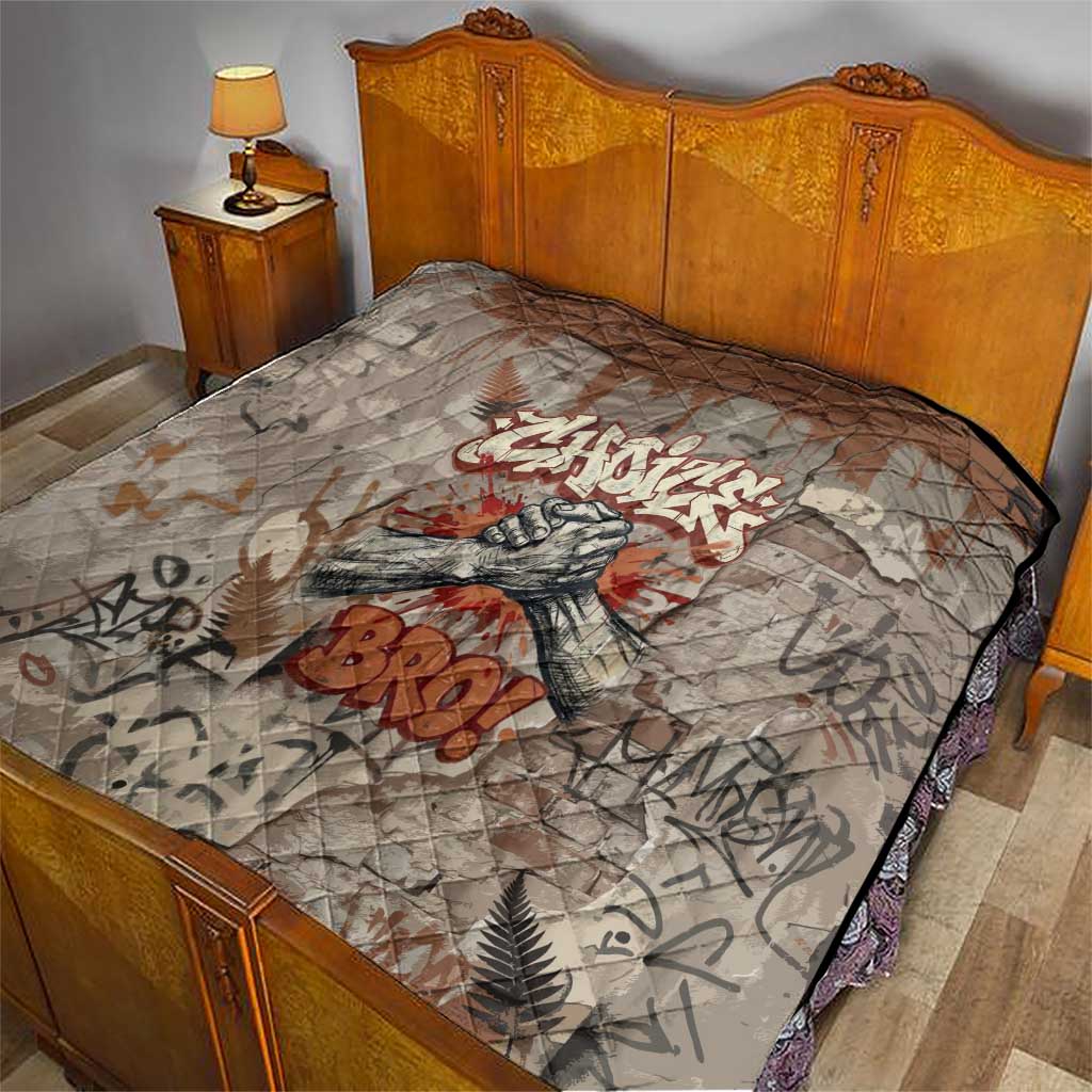 Choice Bro Graffiti Handshake Quilt New Zealand Slang Fern Brick Wall and Urban Street Art