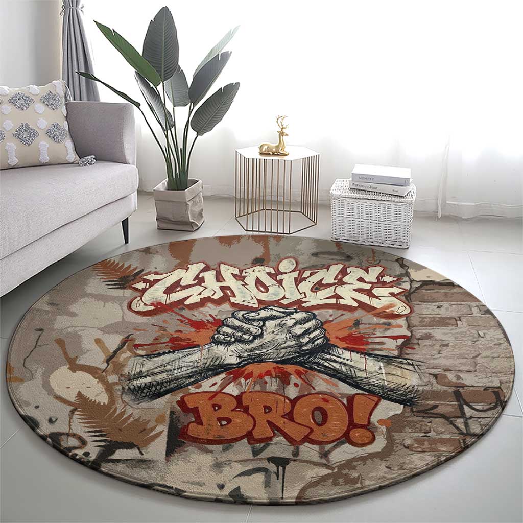 Choice Bro Graffiti Handshake Round Carpet New Zealand Slang Fern Brick Wall and Urban Street Art