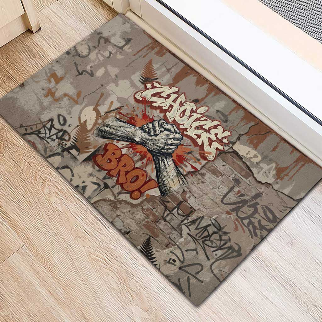 Choice Bro Graffiti Handshake Rubber Doormat New Zealand Slang Fern Brick Wall and Urban Street Art
