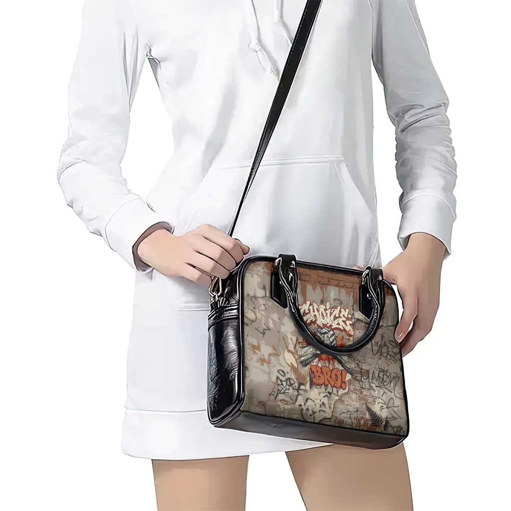 Choice Bro Graffiti Handshake Shoulder Handbag New Zealand Slang Fern Brick Wall and Urban Street Art