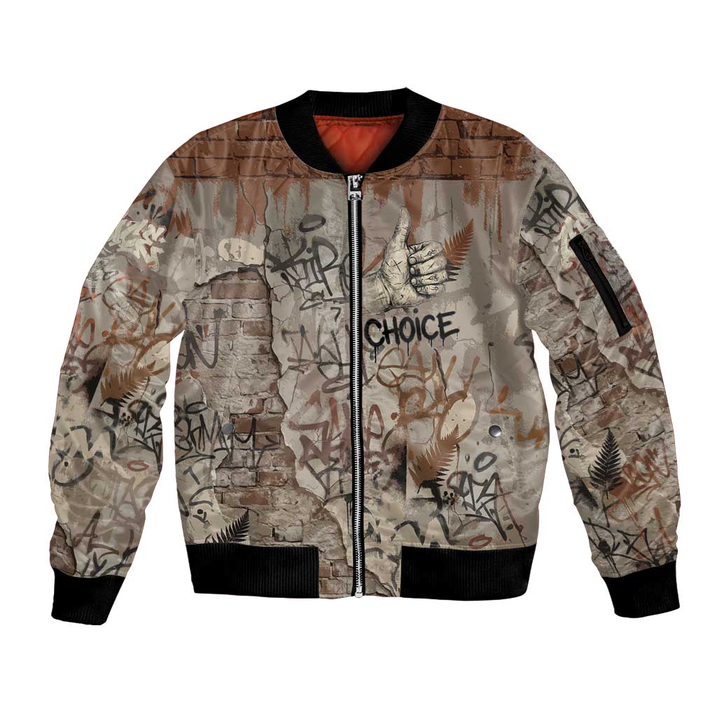 Choice Bro Graffiti Handshake Sleeve Zip Bomber Jacket New Zealand Slang Fern Brick Wall and Urban Street Art TS04 Unisex Multicolor - Polynesian Pride