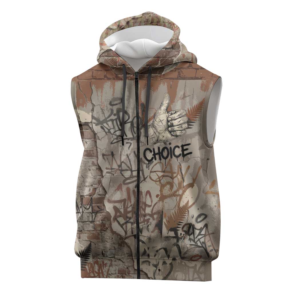 Choice Bro Graffiti Handshake Sleeveless Zip Hoodie New Zealand Slang Fern Brick Wall and Urban Street Art TS04 Multicolor - Polynesian Pride