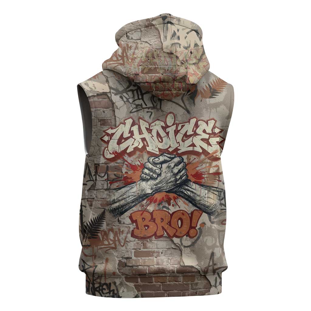 Choice Bro Graffiti Handshake Sleeveless Zip Hoodie New Zealand Slang Fern Brick Wall and Urban Street Art