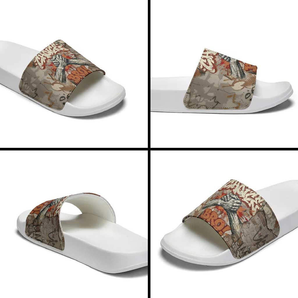 Choice Bro Graffiti Handshake Slide Sandals New Zealand Slang Fern Brick Wall and Urban Street Art