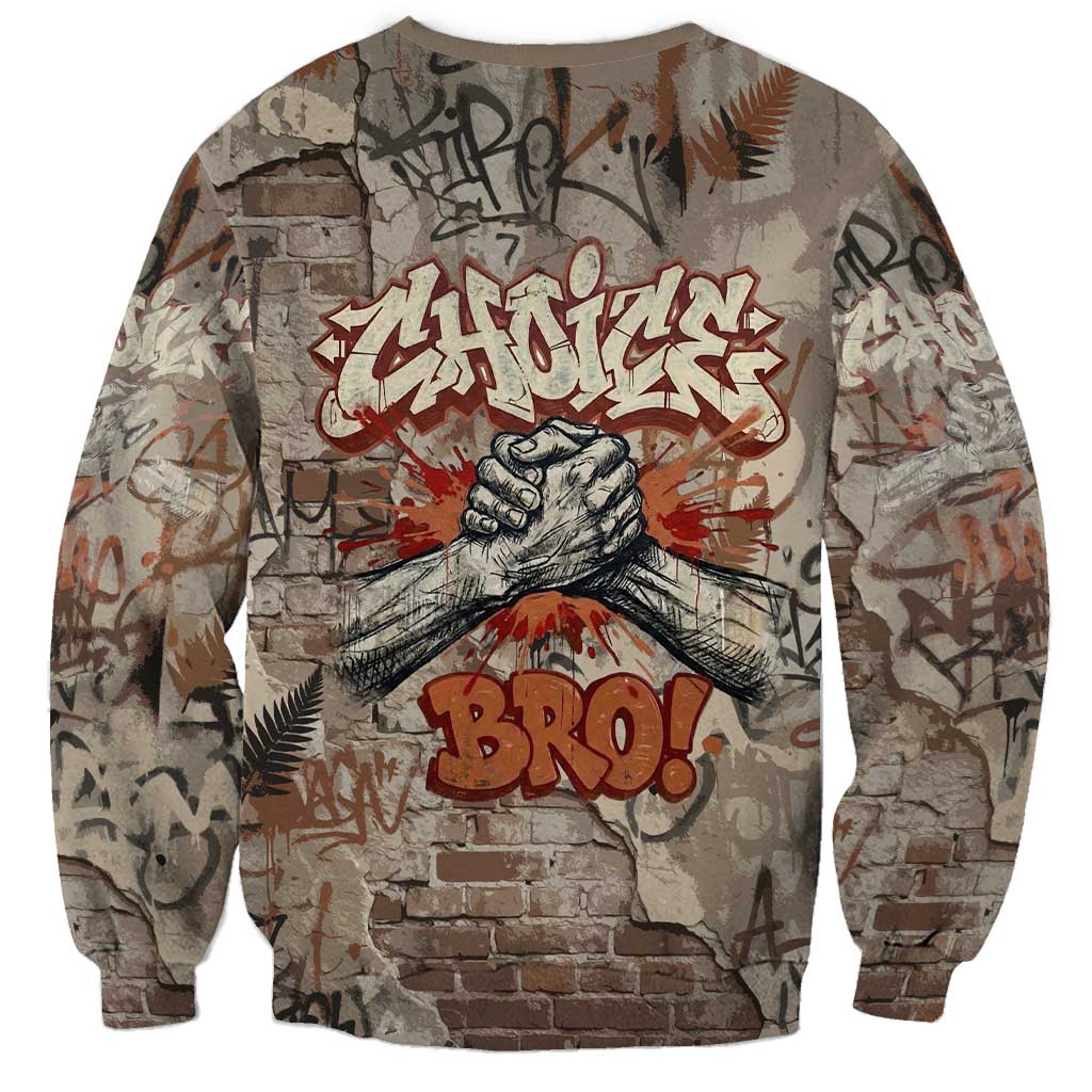 Choice Bro Graffiti Handshake Sweatshirt New Zealand Slang Fern Brick Wall and Urban Street Art