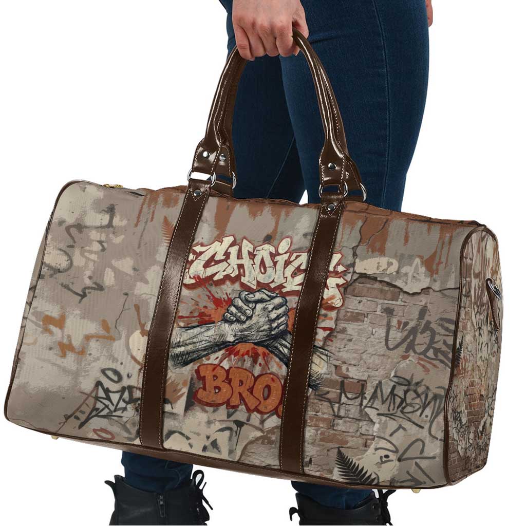 Choice Bro Graffiti Handshake Travel Bag New Zealand Slang Fern Brick Wall and Urban Street Art
