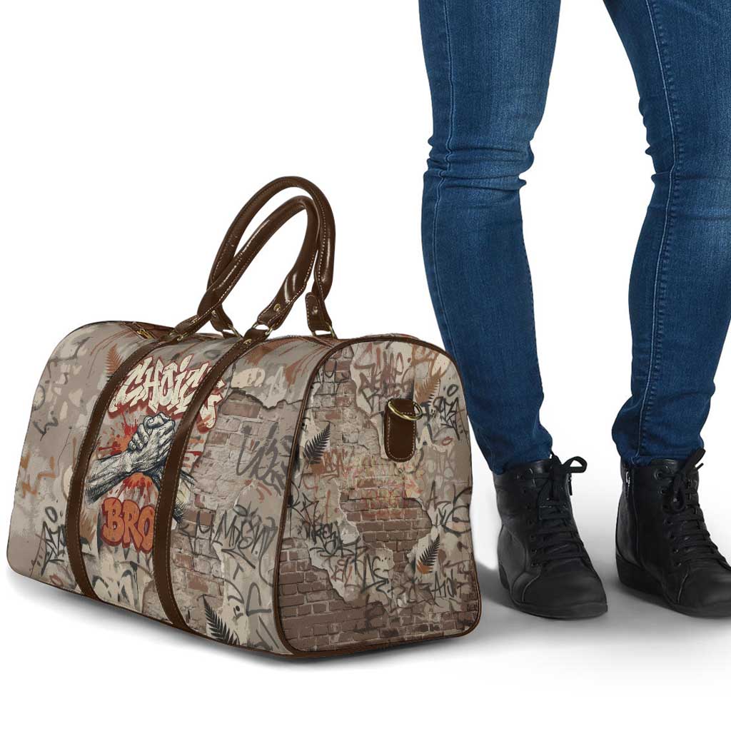 Choice Bro Graffiti Handshake Travel Bag New Zealand Slang Fern Brick Wall and Urban Street Art