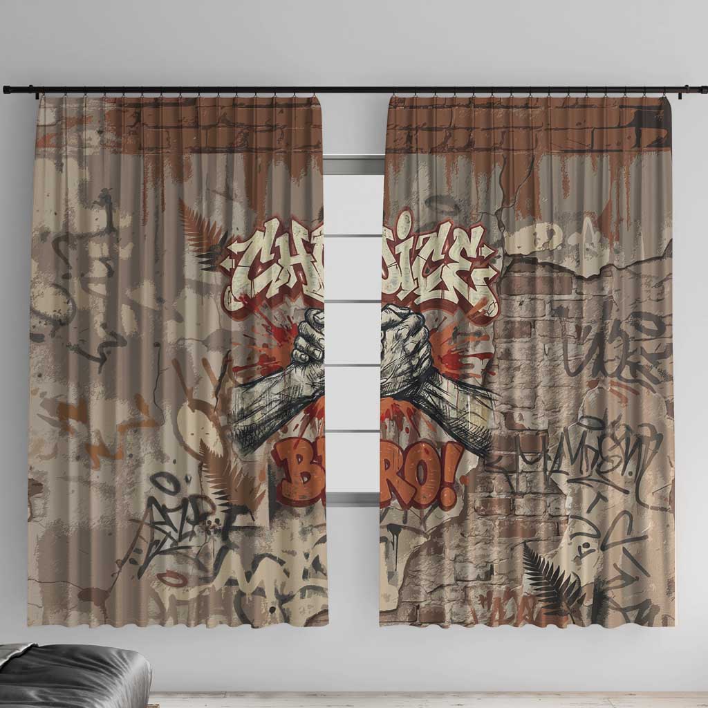 Choice Bro Graffiti Handshake Window Curtain New Zealand Slang Fern Brick Wall and Urban Street Art TS04 With Hooks Multicolor - Polynesian Pride