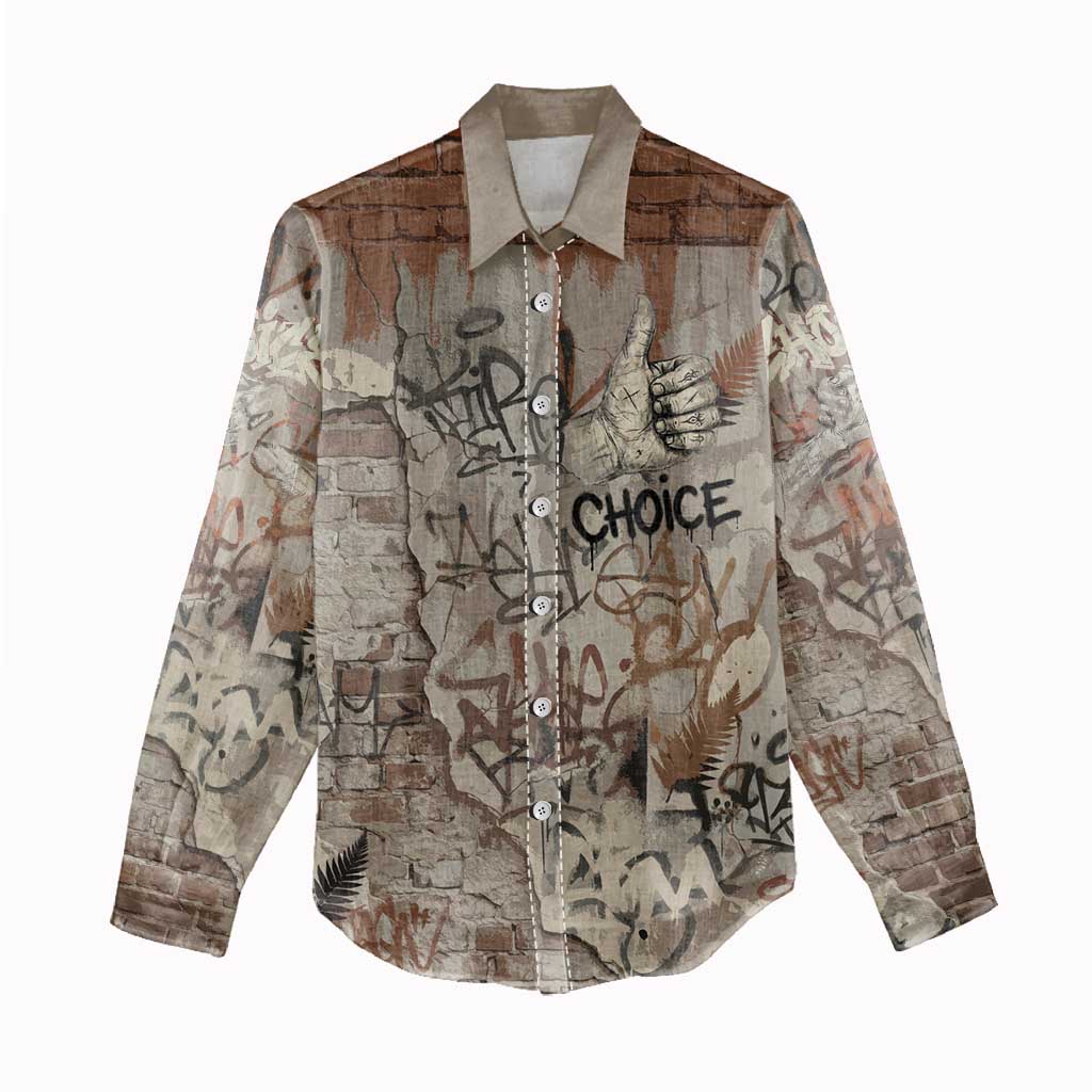 Choice Bro Graffiti Handshake Women Casual Shirt New Zealand Slang Fern Brick Wall and Urban Street Art