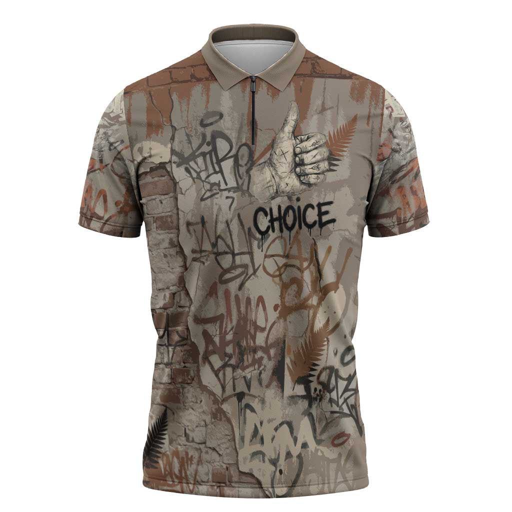 Choice Bro Graffiti Handshake Zipper Polo Shirt New Zealand Slang Fern Brick Wall and Urban Street Art TS04 Multicolor - Polynesian Pride