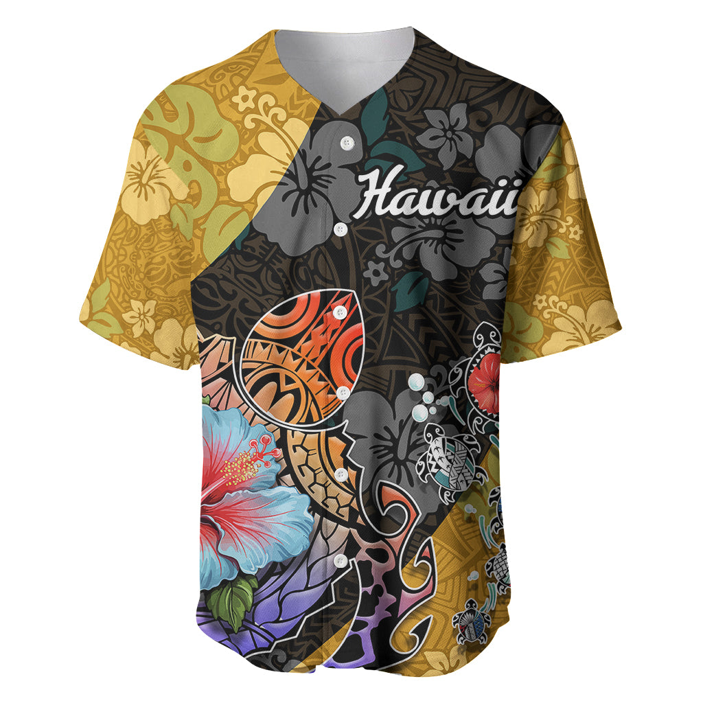 Hawaii Polynesian Baseball Jersey Turtles and Hibiscus Flower Gradient Pattern TS04 Multicolor - Polynesian Pride