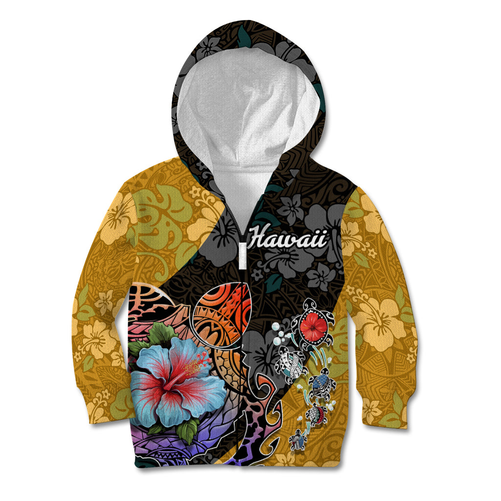 Hawaii Polynesian Kid Hoodie Turtles and Hibiscus Flower Gradient Pattern TS04 - Polynesian Pride