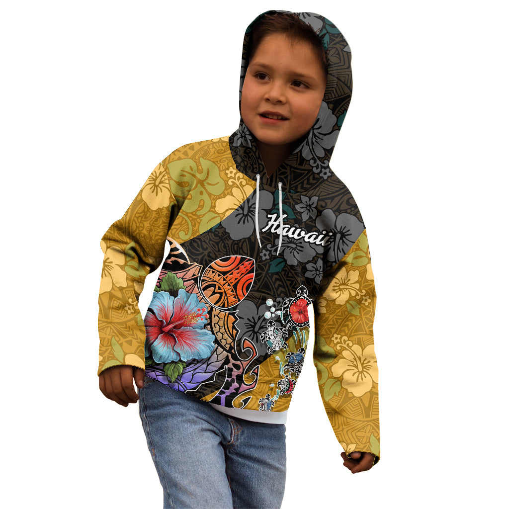 Hawaii Polynesian Kid Hoodie Turtles and Hibiscus Flower Gradient Pattern TS04 - Polynesian Pride
