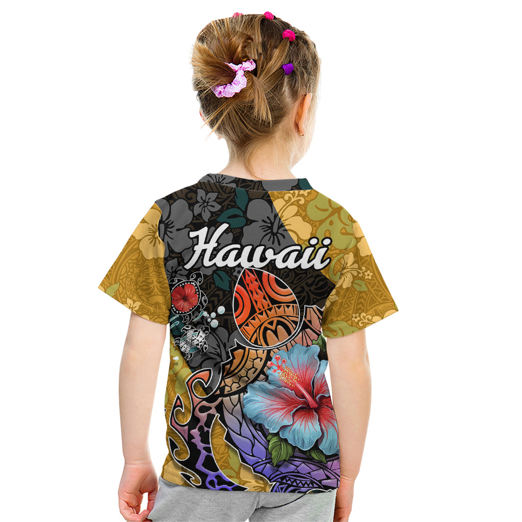 Hawaii Polynesian Kid T Shirt Turtles and Hibiscus Flower Gradient Pattern TS04 - Polynesian Pride