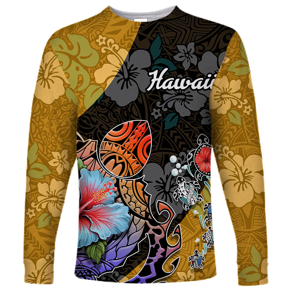 Hawaii Polynesian Long Sleeve Shirt Turtles and Hibiscus Flower Gradient Pattern TS04 Unisex Multicolor - Polynesian Pride