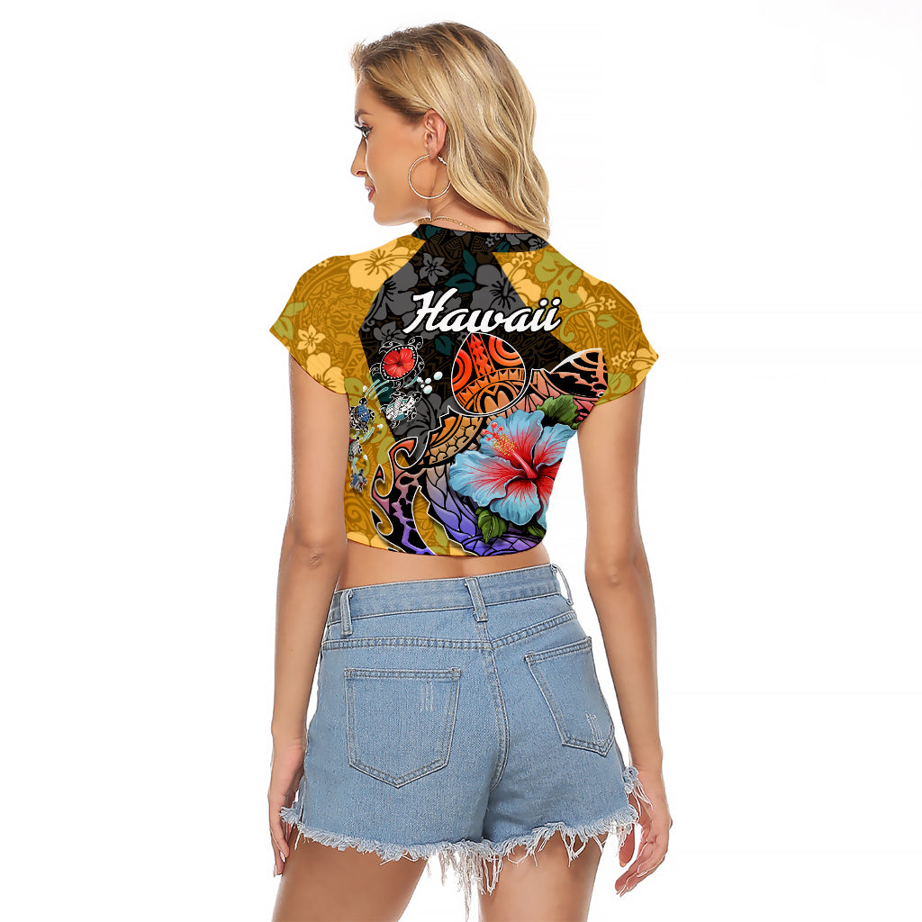 Hawaii Polynesian Raglan Cropped T Shirt Turtles and Hibiscus Flower Gradient Pattern TS04 - Polynesian Pride