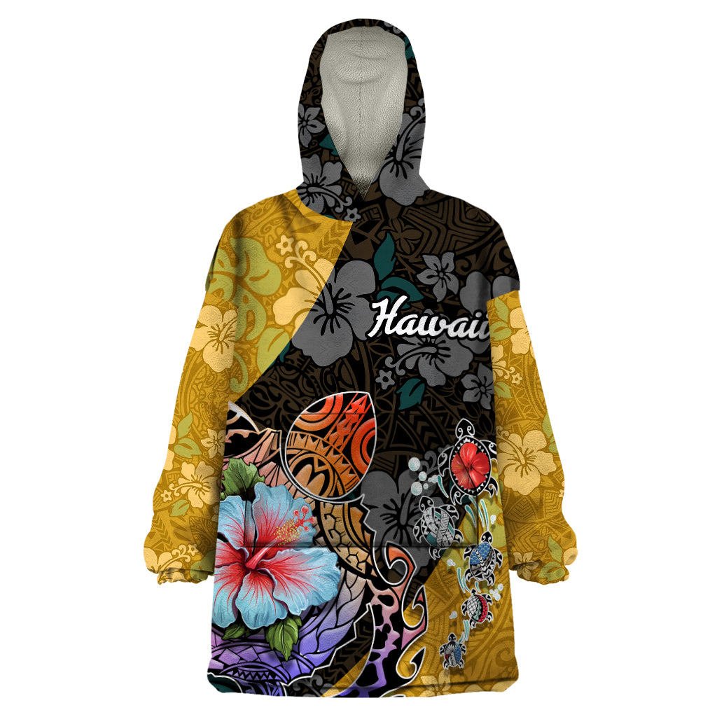 Hawaii Polynesian Wearable Blanket Hoodie Turtles and Hibiscus Flower Gradient Pattern TS04 One Size Multicolor - Polynesian Pride