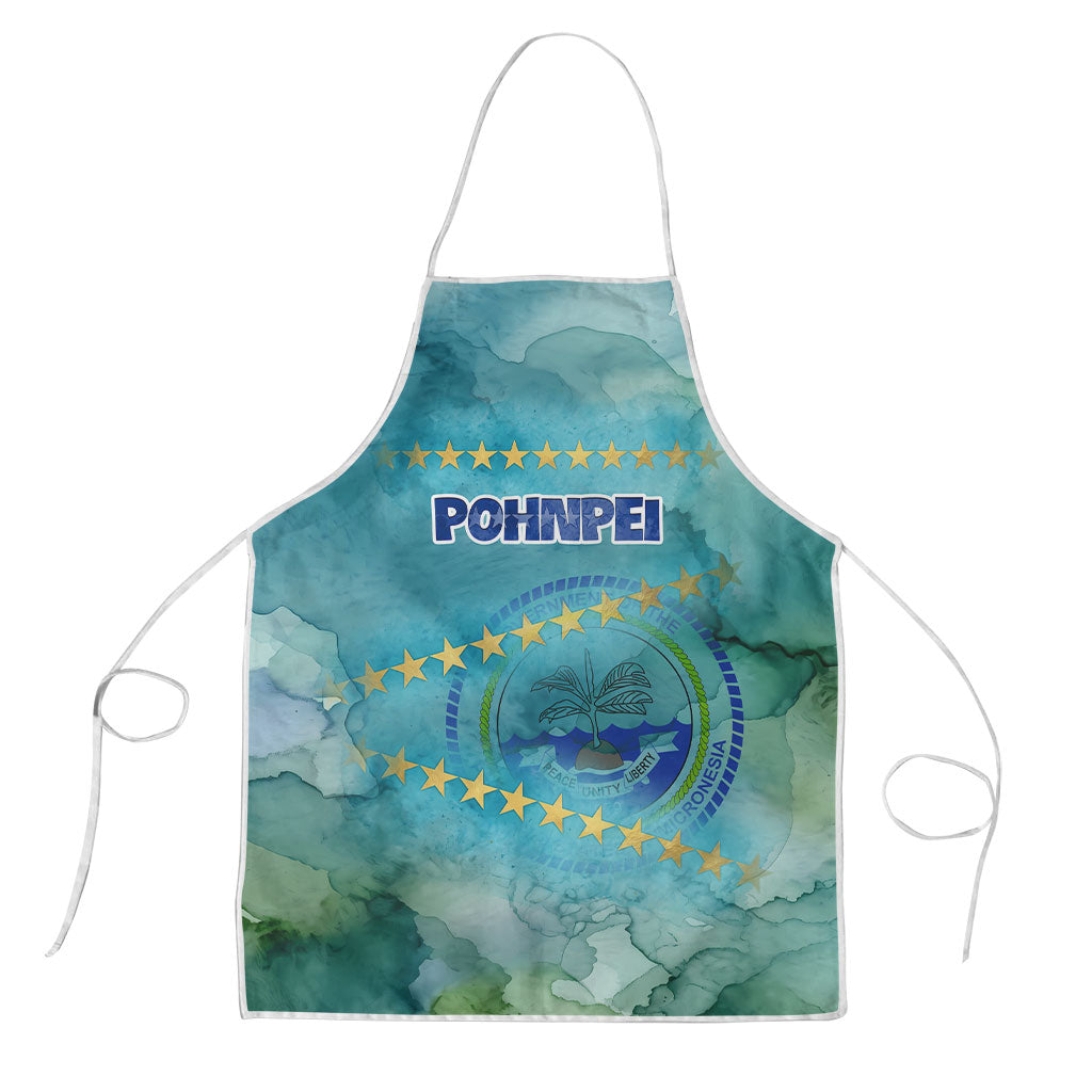 Pohnpei Federated States Of Micronesia Apron Watercolor Heritage Graphic Art With State Seal And Tropical Stars TS04 Blue Green - Polynesian Pride