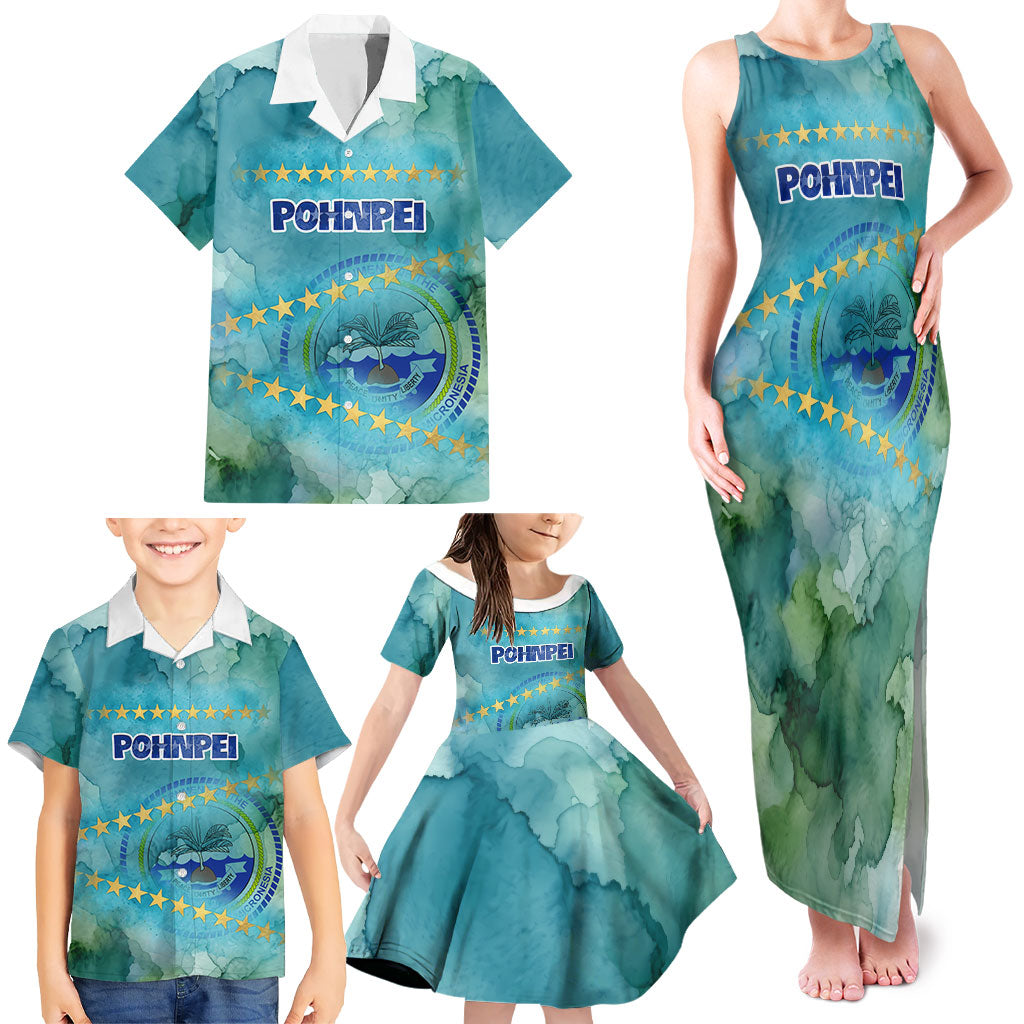 Pohnpei Federated States Of Micronesia Family Matching Tank Maxi Dress and Hawaiian Shirt Watercolor Heritage Graphic Art With State Seal And Tropical Stars TS04 - Polynesian Pride