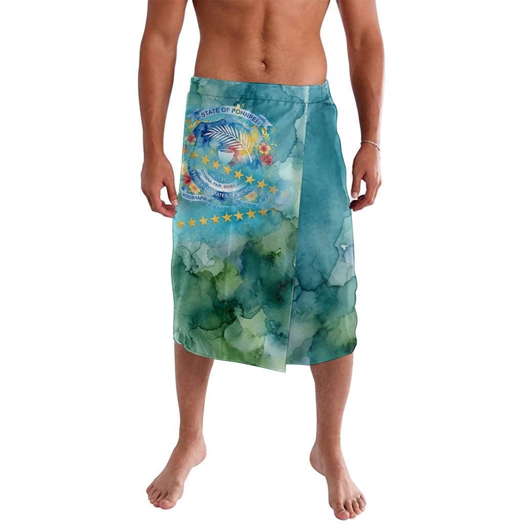 Pohnpei Federated States Of Micronesia Lavalava Watercolor Heritage Graphic Art With State Seal And Tropical Stars TS04 Blue Green - Polynesian Pride