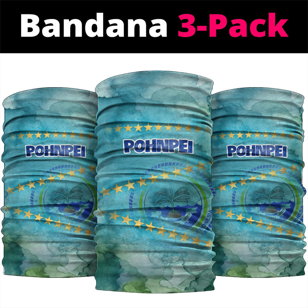 Pohnpei Federated States Of Micronesia Neck Gaiter Watercolor Heritage Graphic Art With State Seal And Tropical Stars TS04 package One Size: 25*50cm Blue Green - Polynesian Pride