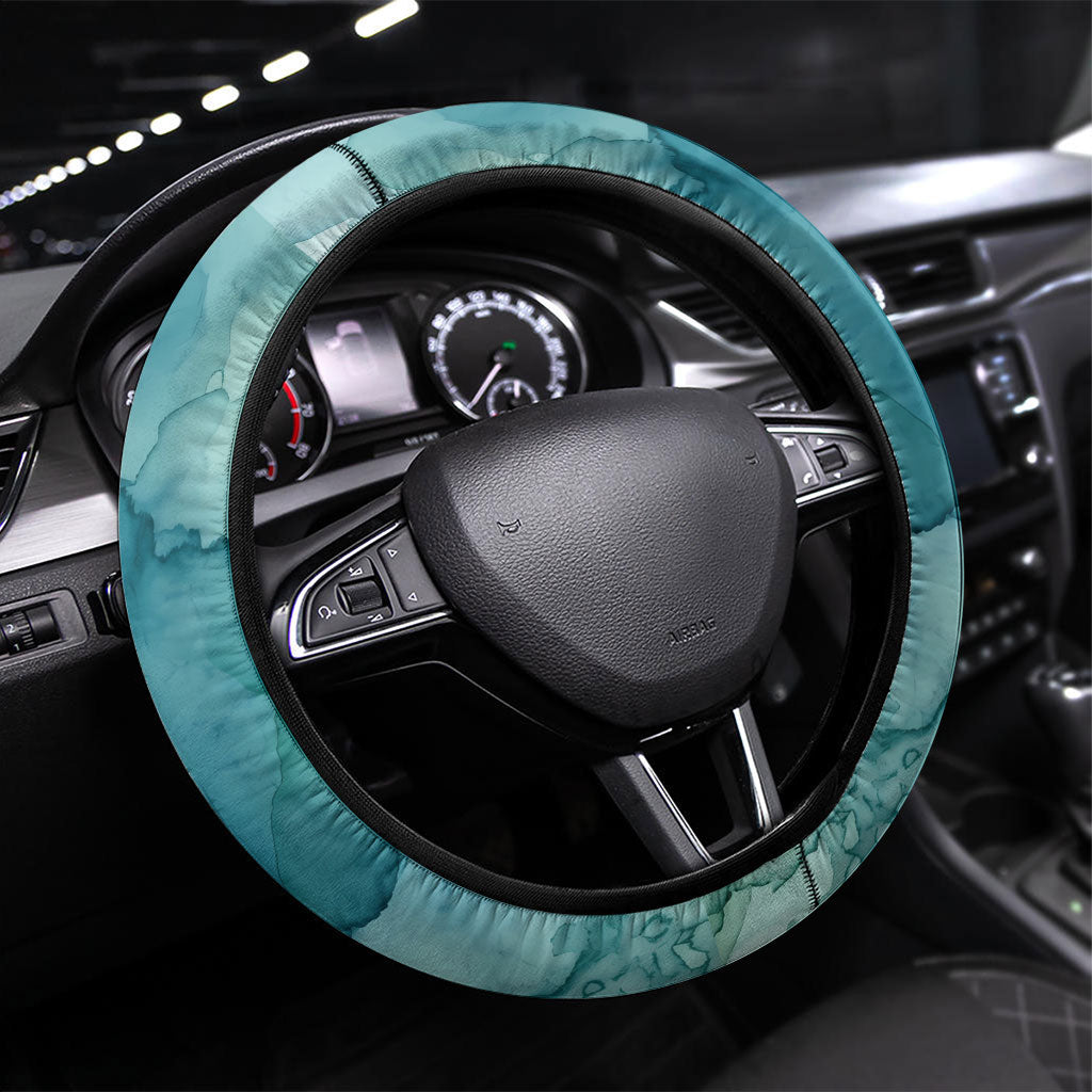 Pohnpei Federated States Of Micronesia Steering Wheel Cover Watercolor Heritage Graphic Art With State Seal And Tropical Stars TS04 Universal Fit Blue Green - Polynesian Pride