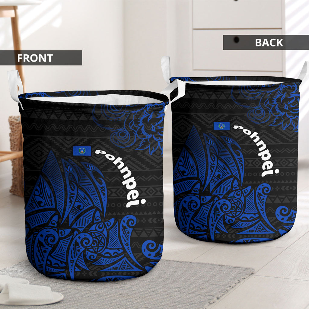 Pohnpei Federated States Of Micronesia Laundry Basket Polynesian Tribal Heritage Art With Blue Island Tattoo Patterns