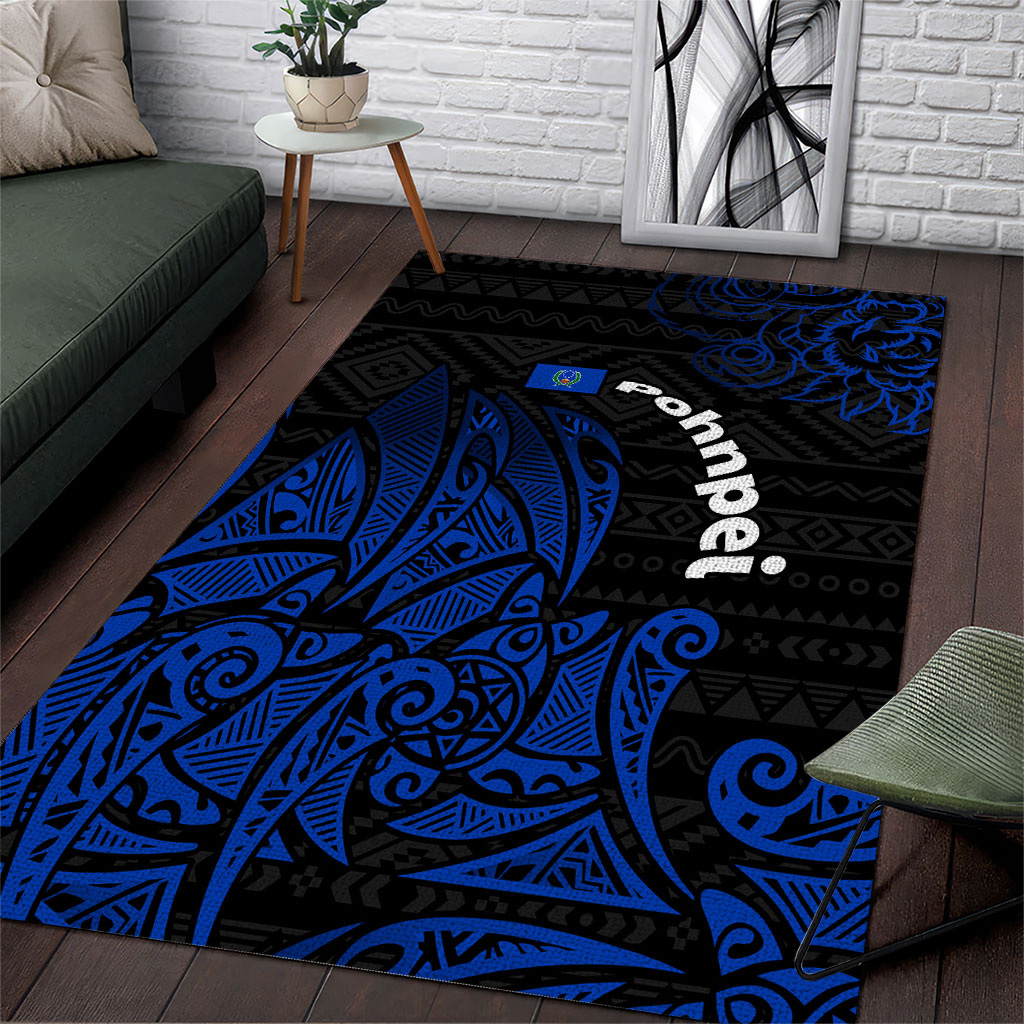 Pohnpei Federated States Of Micronesia Area Rug Polynesian Tribal Heritage Art With Blue Island Tattoo Patterns TS04 Black Blue - Polynesian Pride