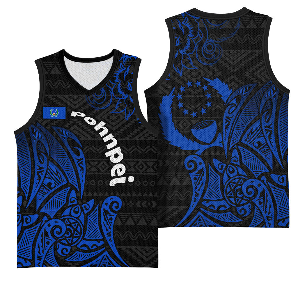 Pohnpei Federated States Of Micronesia Basketball Jersey Polynesian Tribal Heritage Art With Blue Island Tattoo Patterns