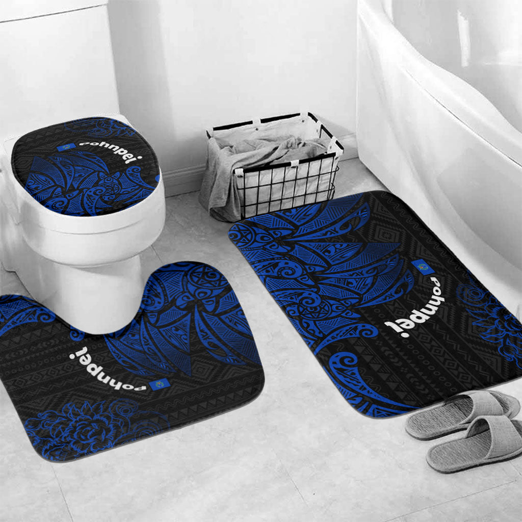 Pohnpei Federated States Of Micronesia Bathroom Set Polynesian Tribal Heritage Art With Blue Island Tattoo Patterns