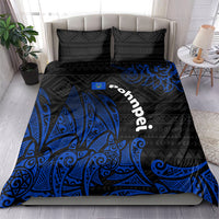 Pohnpei Federated States Of Micronesia Bedding Set Polynesian Tribal Heritage Art With Blue Island Tattoo Patterns