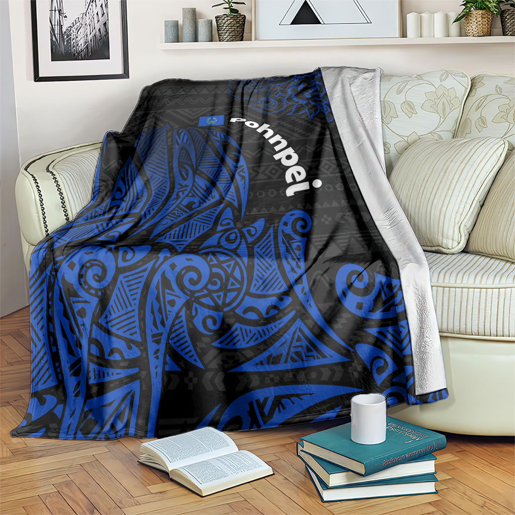 Pohnpei Federated States Of Micronesia Blanket Polynesian Tribal Heritage Art With Blue Island Tattoo Patterns