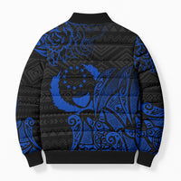 Pohnpei Federated States Of Micronesia Bomber Puffer Jacket Polynesian Tribal Heritage Art With Blue Island Tattoo Patterns