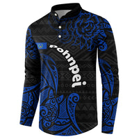 Pohnpei Federated States Of Micronesia Button Sweatshirt Polynesian Tribal Heritage Art With Blue Island Tattoo Patterns