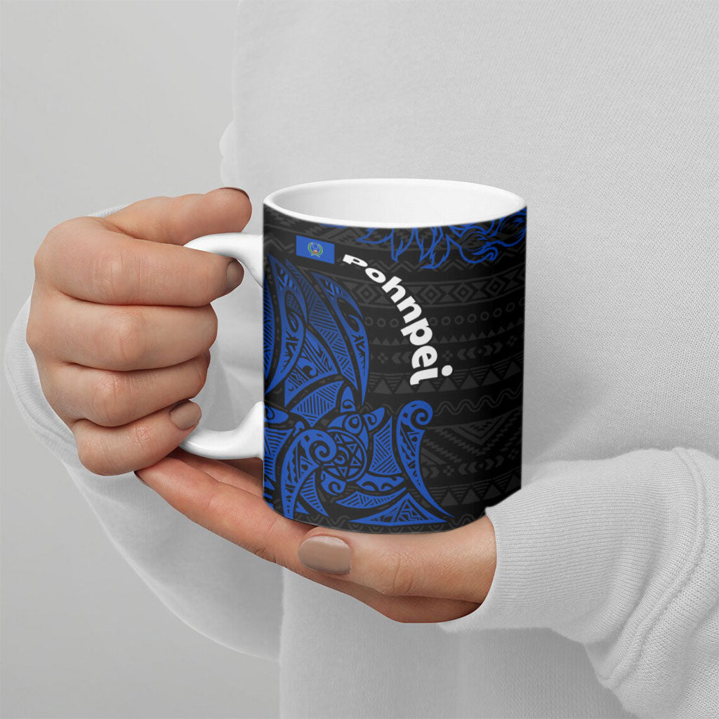 Pohnpei Federated States Of Micronesia Ceramic Mug Polynesian Tribal Heritage Art With Blue Island Tattoo Patterns